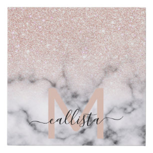 Sparkly Rose Gold Glitter Marble Ombre Faux Canvas Print