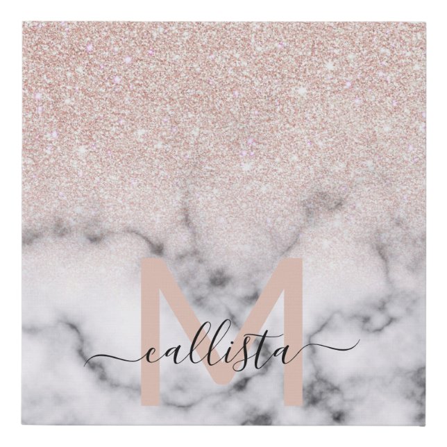 Sparkly Rose Gold Glitter Marble Ombre Faux Canvas Print (Front)