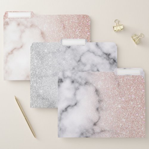 Sparkly Rose Gold Glitter Marble Ombre File Folder