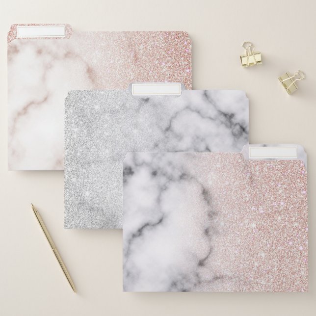 Sparkly Rose Gold Glitter Marble Ombre File Folder (Set)