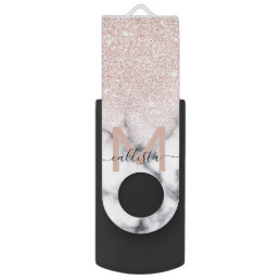 Sparkly Rose Gold Glitter Marble Ombre Flash Drive