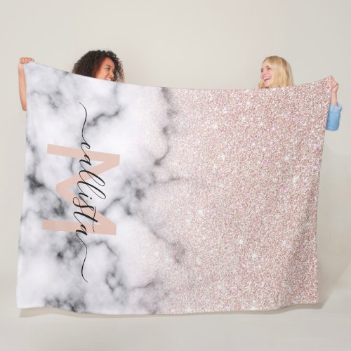 Sparkly Rose Gold Glitter Marble Ombre Fleece Blanket