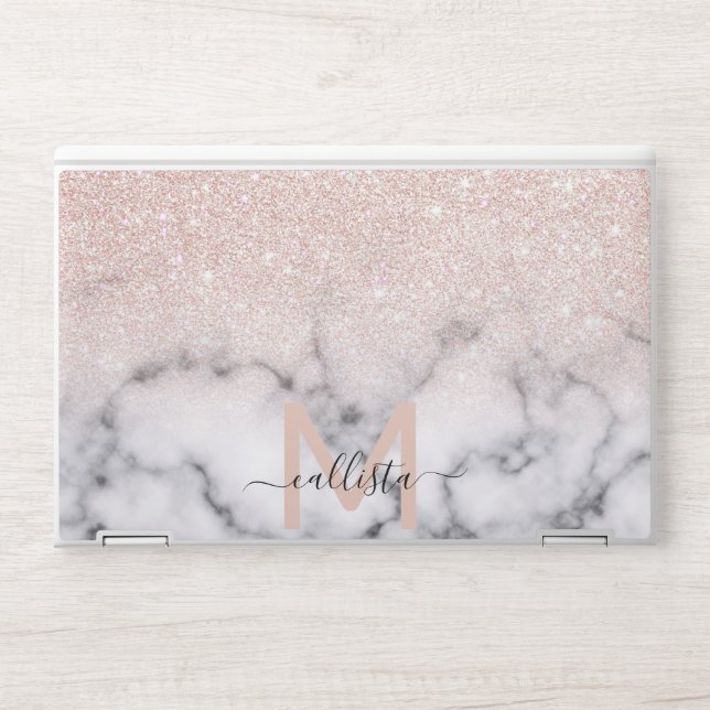 Sparkly Rose Gold Glitter Marble Ombre HP Laptop Skin (Front)