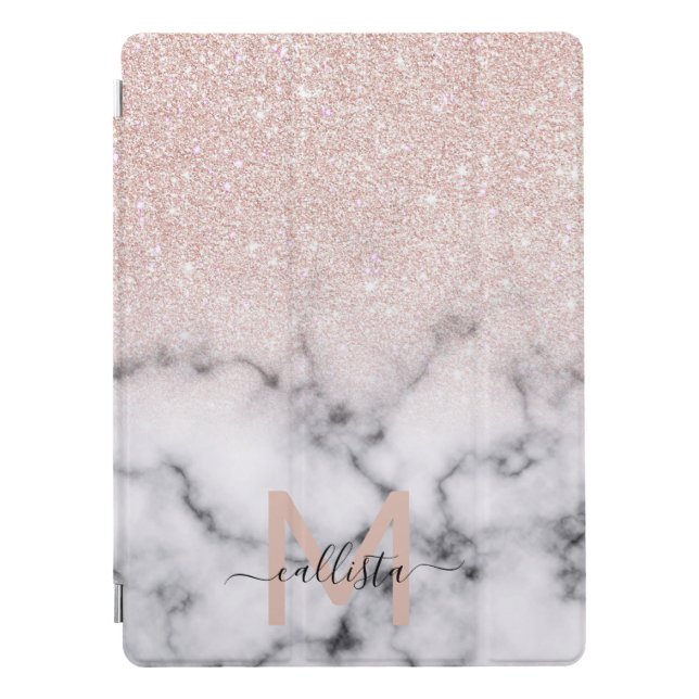 Sparkly Rose Gold Glitter Marble Ombre iPad Pro Cover (Front)