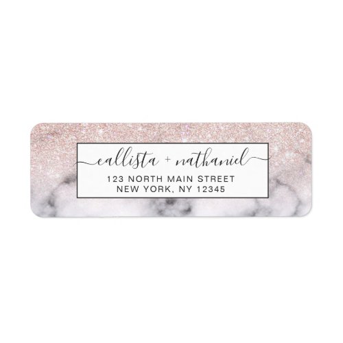 Sparkly Rose Gold Glitter Marble Ombre Label