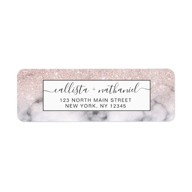 Sparkly Rose Gold Glitter Marble Ombre Label (Front)
