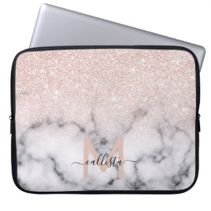 Sparkly Rose Gold Glitter Marble Ombre Laptop Sleeve