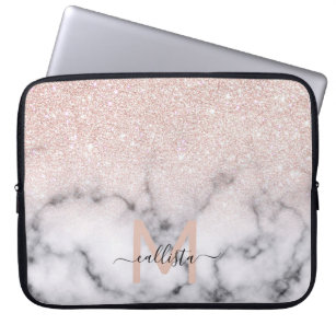 Sparkly Rose Gold Glitter Marble Ombre Laptop Sleeve