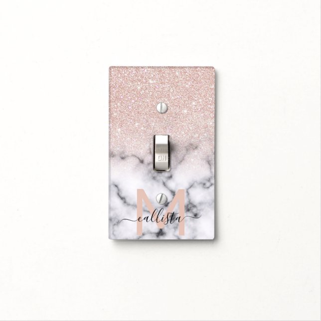 Sparkly Rose Gold Glitter Marble Ombre Light Switch Cover (In Situ)