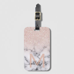 Sparkly Rose Gold Glitter Marble Ombre Luggage Tag