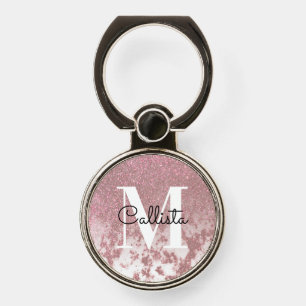 Sparkly Rose Gold Glitter Marble Ombre Monogram Phone Ring Stand