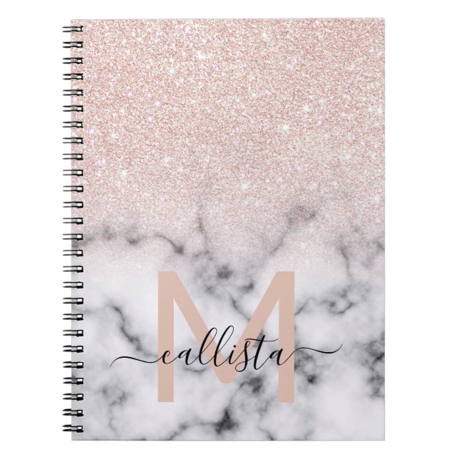 Sparkly Rose Gold Glitter Marble Ombre Notebook (Front)