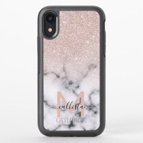 Sparkly Rose Gold Glitter Marble Ombre OtterBox Symmetry iPhone XR Case