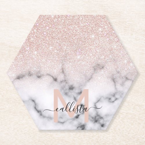 Sparkly Rose Gold Glitter Marble Ombre Paper Coaster