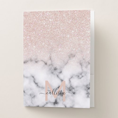 Sparkly Rose Gold Glitter Marble Ombre Pocket Folder