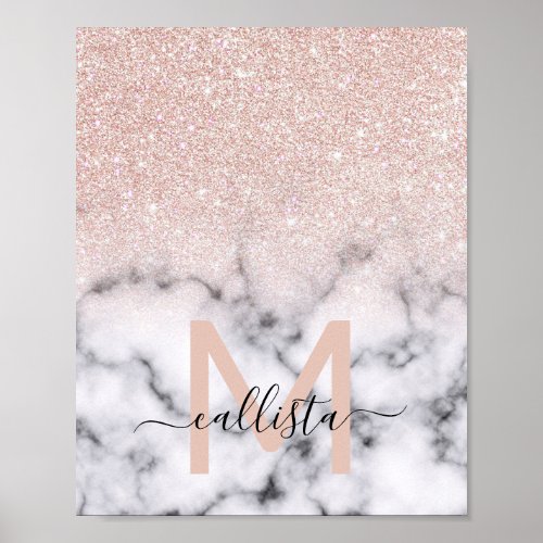 Sparkly Rose Gold Glitter Marble Ombre Poster