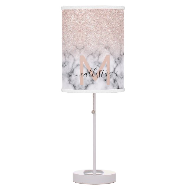 Sparkly Rose Gold Glitter Marble Ombre Table Lamp (Front)