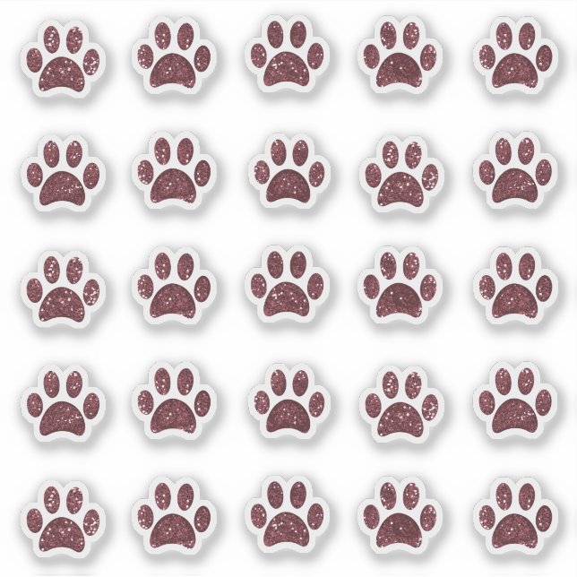 Sparkly Rose Gold Glitter Paw Prints Sticker Set (Front)