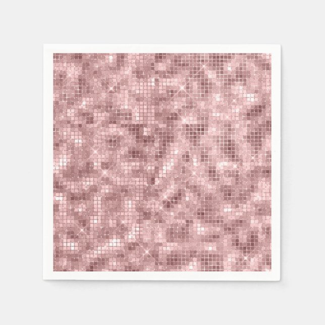 Sparkly Rose Gold Pink Luxury Sparkle Girly Party Napkins (Front)