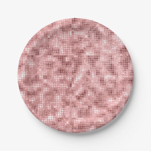 Sparkly Rose Gold Pink Luxury Sparkle Girly Party Paper Plates