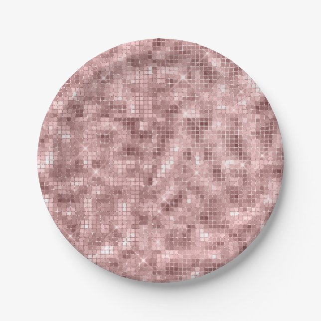 Sparkly Rose Gold Pink Luxury Sparkle Girly Party Paper Plates (Front)