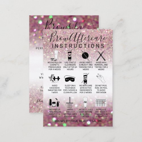 Sparkly Rose Pink Glitter Brows Aftercare Icon Business Card