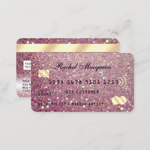 Sparkly Rose Pink Gold Glitter Credit Business Card