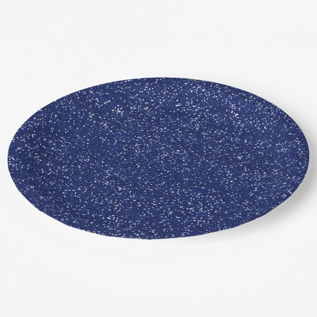 Sparkly Royal Blue & Silver Glitter Paper Plates (Angled)