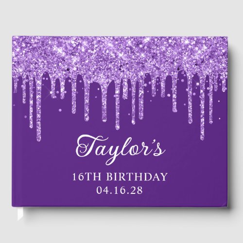 Sparkly Royal Purple Glittery Drips 16th Birthday Guest Book