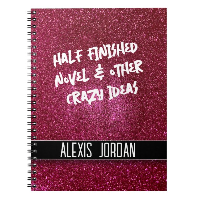 Sparkly Ruby Red Glitter Black and White Graffiti Notebook (Front)