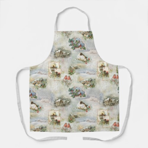 Sparkly Rustic Christmas Winter Scenes Collage Apron