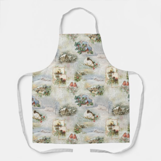 Sparkly Rustic Christmas Winter Scenes Collage Apron (Front)