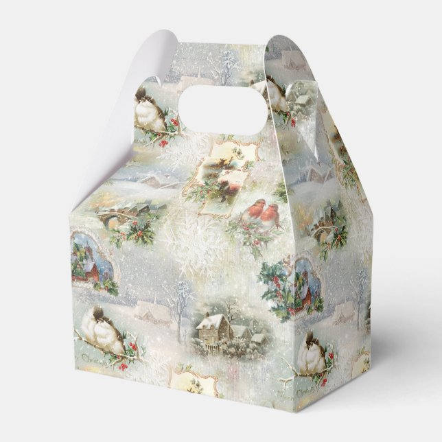 Sparkly Rustic Christmas Winter Scenes Collage Favor Boxes (Front Side)