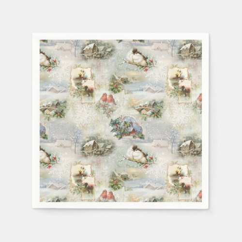 Sparkly Rustic Christmas Winter Scenes Collage Napkins