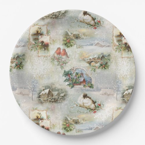 Sparkly Rustic Christmas Winter Scenes Collage Paper Plates