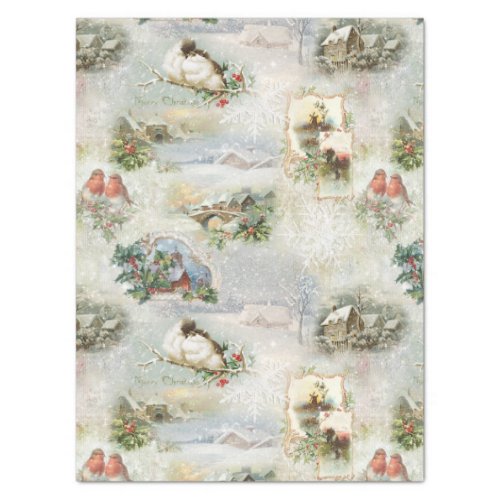 Sparkly Rustic Christmas Winter Scenes Collage Tissue Paper