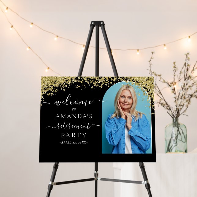 Sparkly Script Minimal Retirement Welcome Sign (In Situ (Stand))