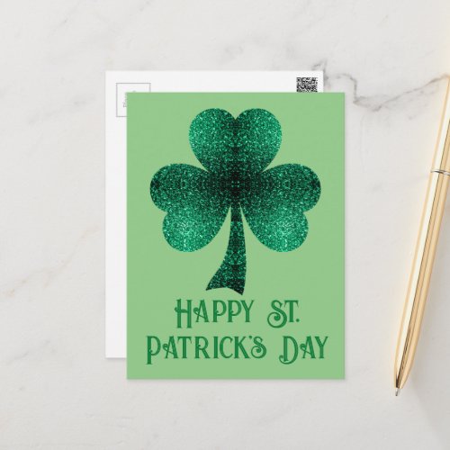 Sparkly Shamrock St Patricks Day sage green Postcard