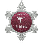 Sparkly Shimmering fuchsia 'i kick' custom Snowflake Pewter Christmas Ornament