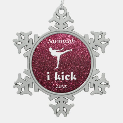 Sparkly Shimmering fuchsia i kick custom Snowflake Pewter Christmas Ornament