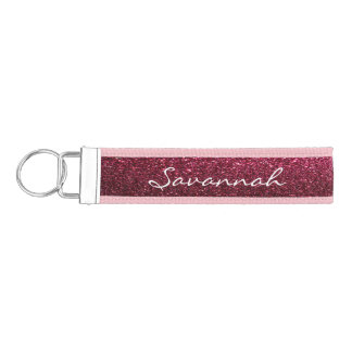 Sparkly Shimmering Fuschia Personalized Wrist Keychain