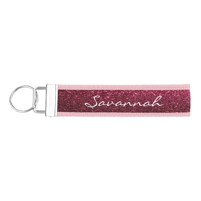 Sparkly Shimmering Fuschia Personalized Wrist Keychain (Keys on Left)