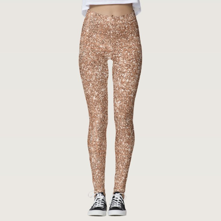 Sparkly Shiny Glitter Rose Gold Leggings | Zazzle