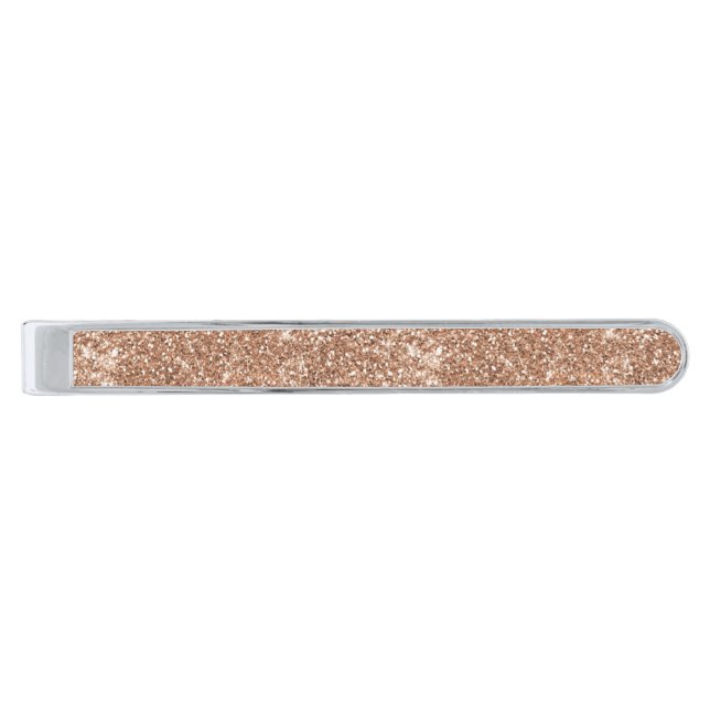 Sparkly Shiny Glitter Rose Gold Silver Finish Tie Clip (Front)