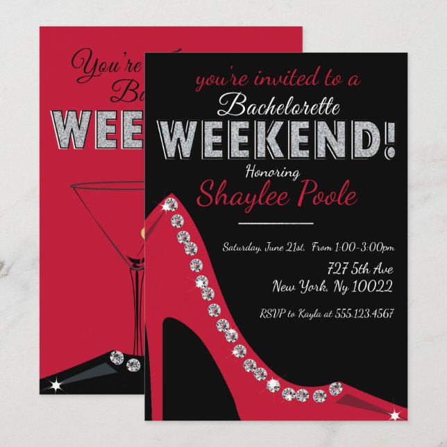 Sparkly Shoe, Bachelorette Party Invitations (Front/Back)