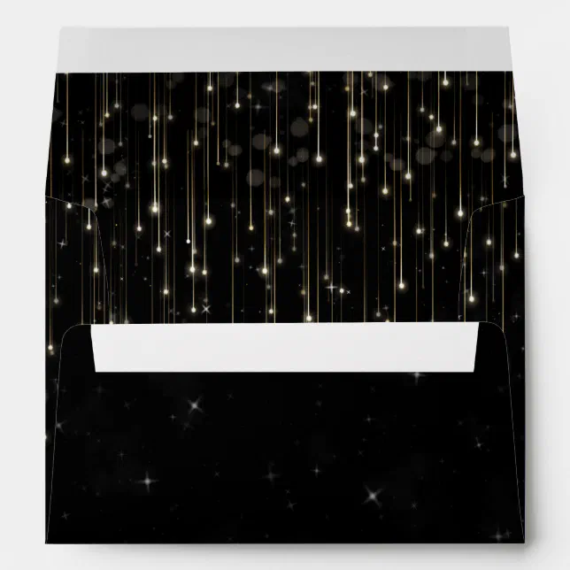 Sparkly Shooting Stars Black Chic Engagement Party Envelope | Zazzle