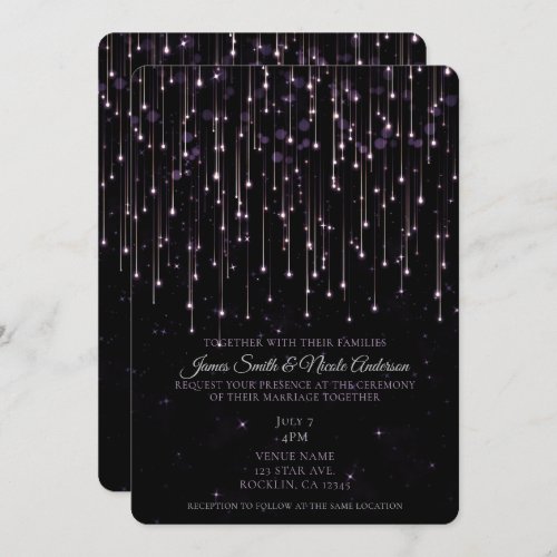 Sparkly Shooting Stars Purple Chic Modern Wedding  Invitation