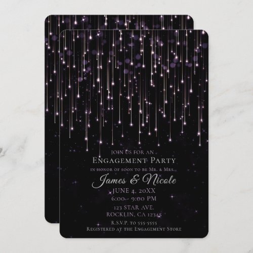 Sparkly Shooting Stars Purple Engagement Party Inv Invitation