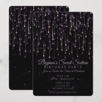 Sparkly Shooting Stars Purple Sweet 16 Party Invit