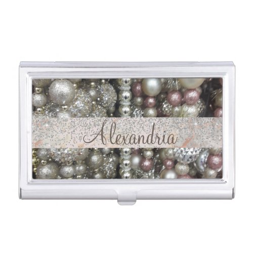 Sparkly Silver and Pink Stringed Beads         Business Card Case